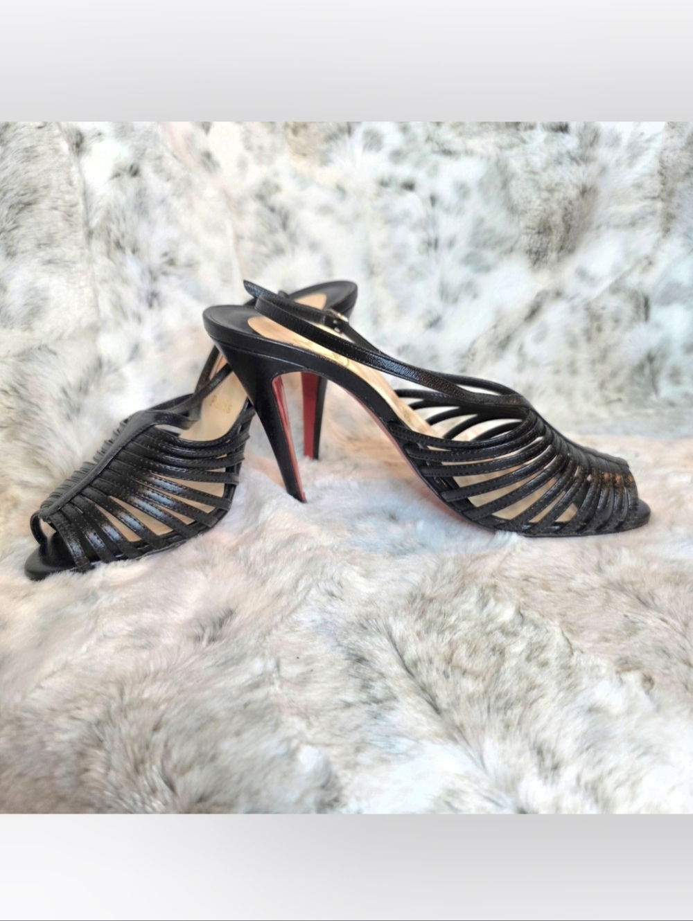 Christian Louboutin Black Leather Strappy Caged Sling Back Heels EU 38 / US 8 - Picture 3 of 8